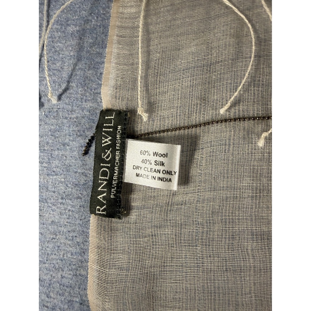 Randi & Will Wool Silk Striped Scarf Metallic Detail Grey Cream Fringe Wrap - Picture 4 of 6